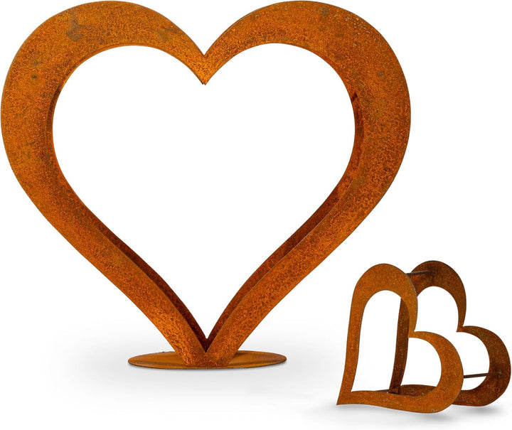 D&L Lasertec Herz aus Metall, Holz Regal, Rost, Edelrost, Holzregal Garten, Terrasse - Deko L+XS