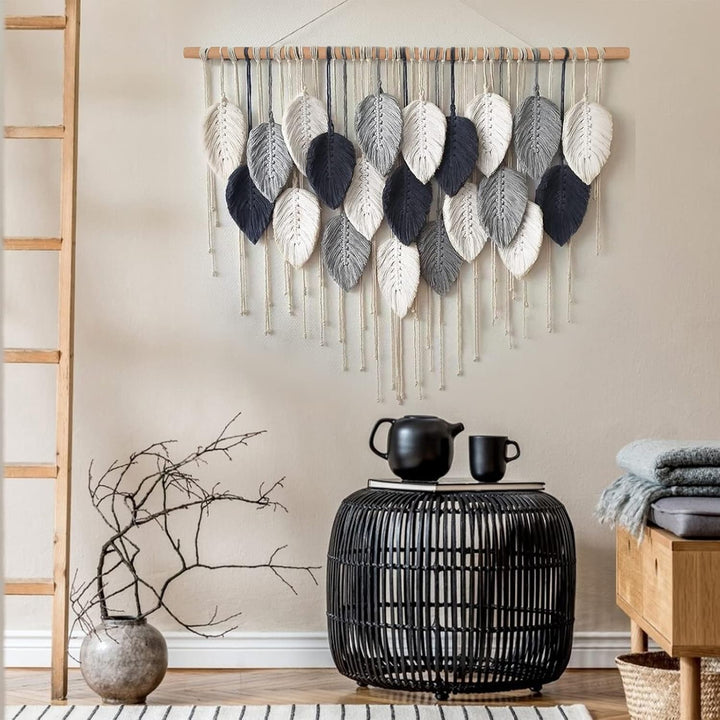 Weldomcor Grosser Wandbehang Wandteppich, Boho Makramee Gewebte Handgemachte Quaste Blatt Tapisserie