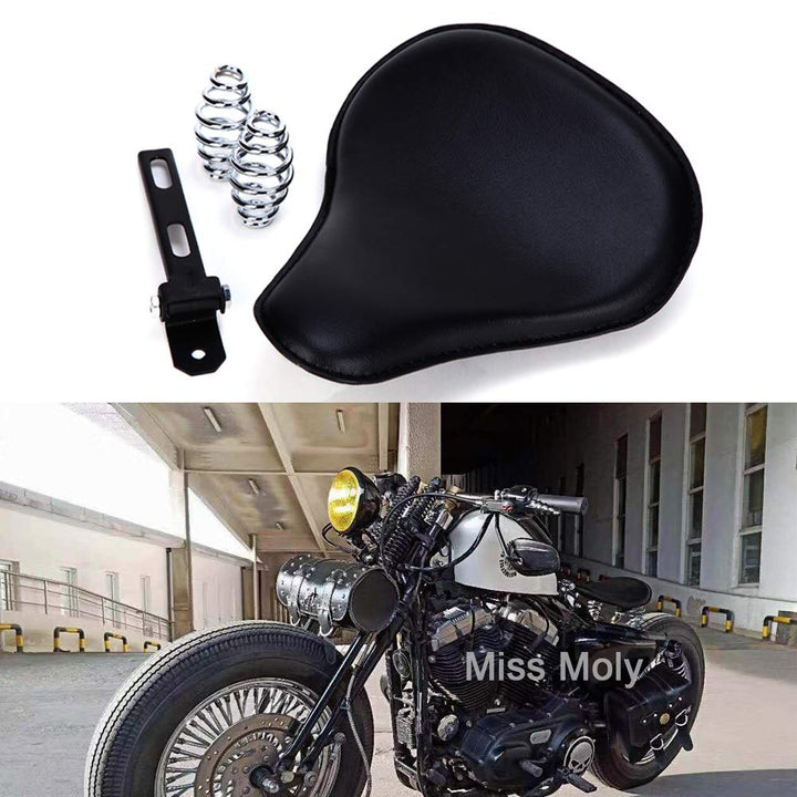 Schwarz Motorrad Leder Solo Sitz mit 3 Zoll Feder Halterung Kit für Chopper Sportster Bobber #1-Klas