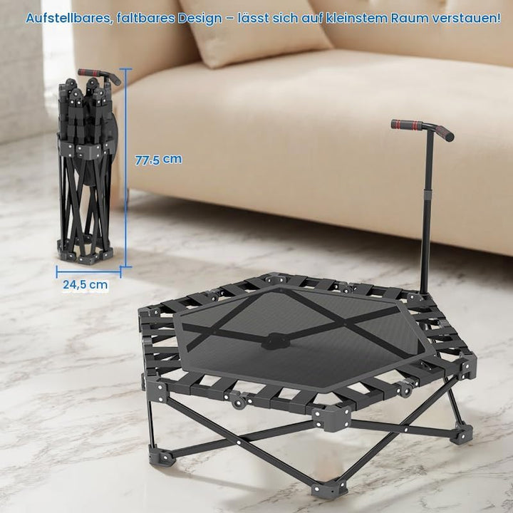 Fitness Trampolin Klappbar, Mini Trampolin Indoor 106cm mit 3-Fach Höhenverstellbarem Griff, Extra S