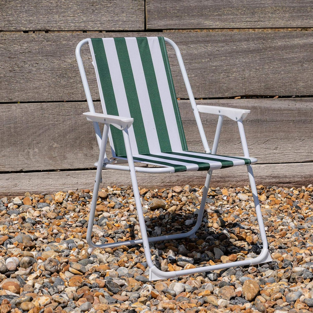 Harbour Housewares Klappe Metall Beachstühle - Grüne Streifen - Pack Von 2, Grün