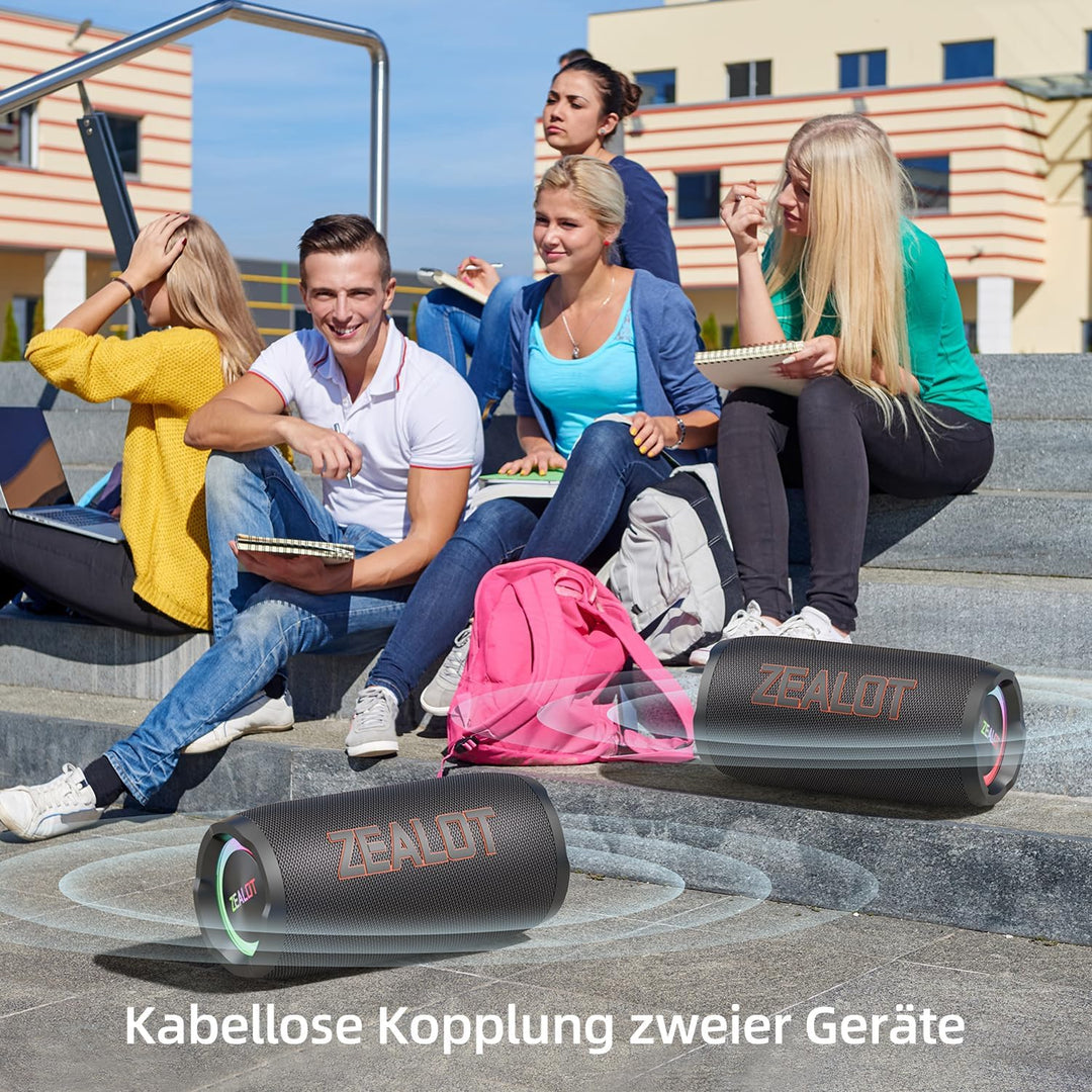 ZEALOT Bluetooth Lautsprecher 60W(70W Peak) mit Licht,Tragbarer Musikbox mit USB/Micro SD-Karte/AUX,