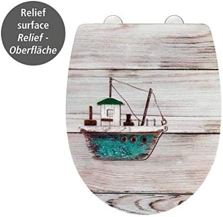 WENKO WC-Sitz Ahoi mit Relief-Oberfläche, Toilettendeckel mit Absenkautomatik, bruchstabiler, recyce