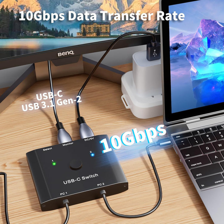 USB C Switch 2 in 1 out, KVM Switch USB C for 2 Laptops 1 Monitor, 4K@120Hz, 10Gbps, 100W PD, USB3.1