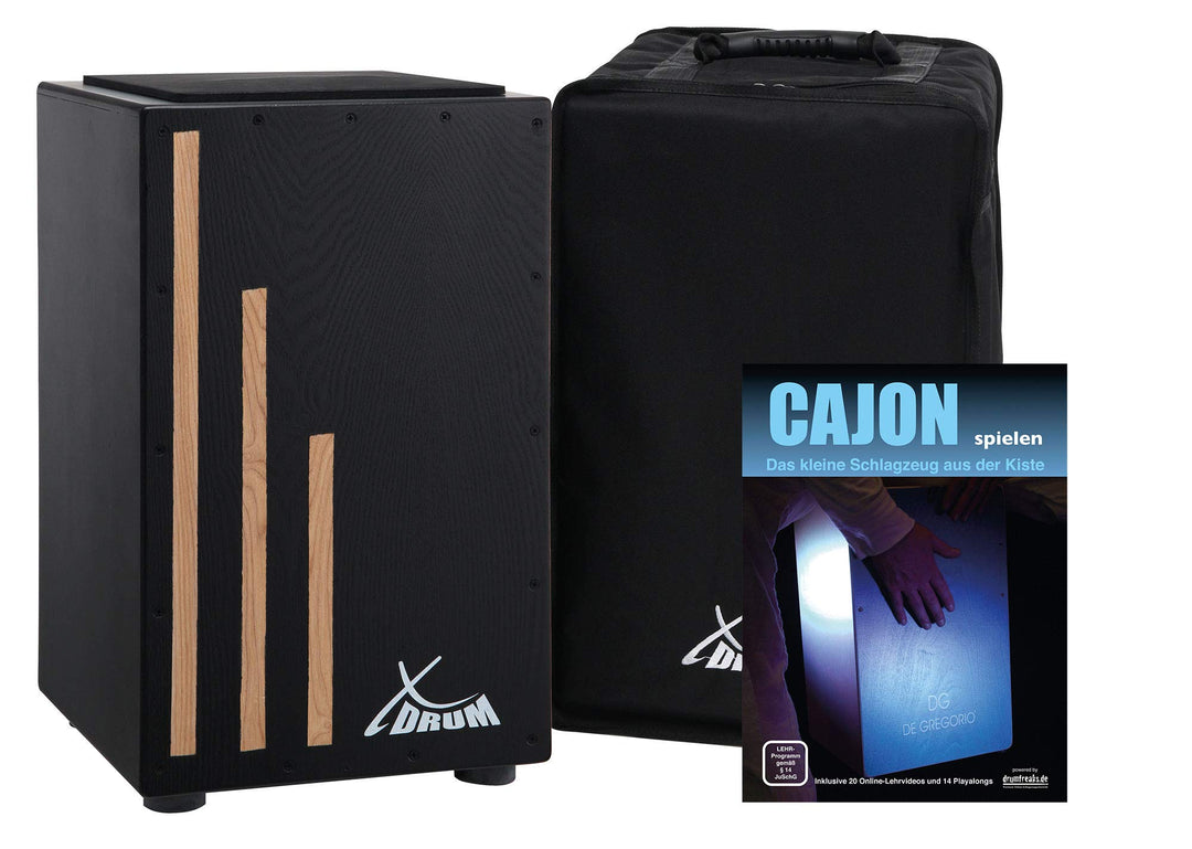 XDrum Cajon Primero Negra - Kistentrommel inkl. Rucksacktasche und Schule - Trommelkiste mit Snare S