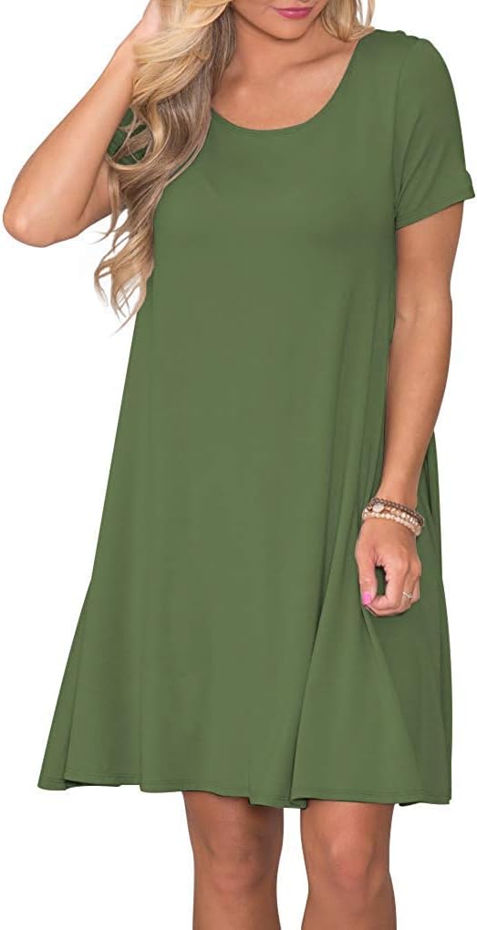 AUSELILY Damen Kleider Sommer Kurzarm Shirtkleider Kurz Sommerkleider Leicht Freizeitkleid mit Tasch