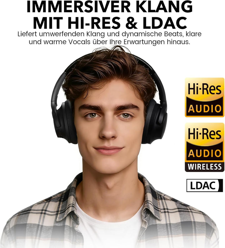 1Mii AI Y8+ Hybrid Active Noise Cancelling Kabellose Bluetooth 6.0 Kopfhörer, LDAC Hi-Res Audio, 100