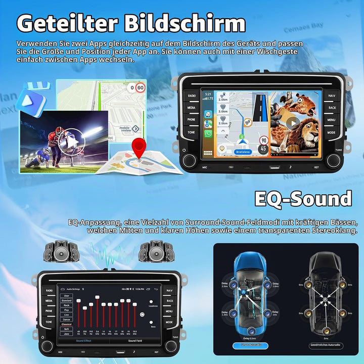 2+64G Autoradio für VW Golf Tiguan Touran Passat Polo Skoda Caddy Seat mit Kabellosem Carplay/Androi