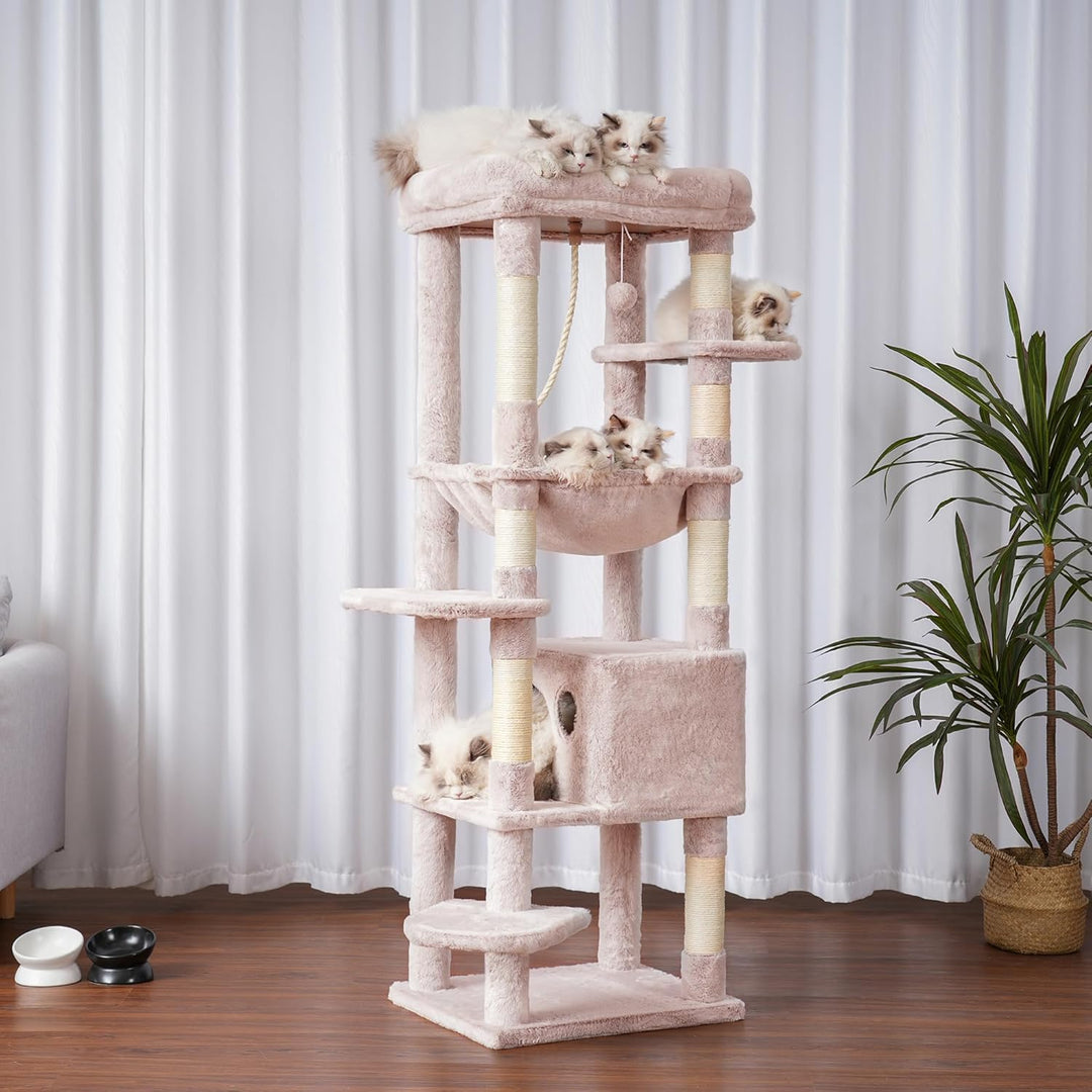 Heybly Kratzbaum, mit Decken, für grosse Katze, Katzenbaum, grosse Plattformen, Höhle, 50 x 50 x 153