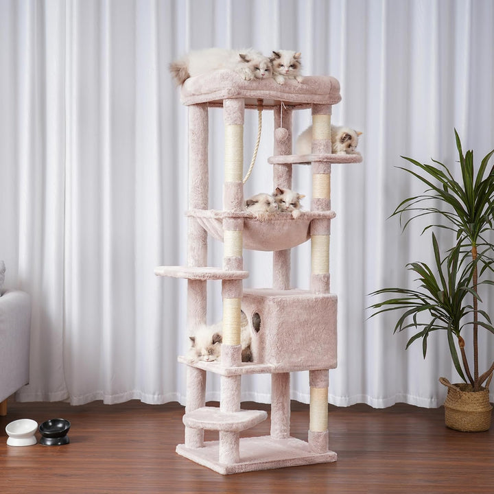 Heybly Kratzbaum, mit Decken, für grosse Katze, Katzenbaum, grosse Plattformen, Höhle, 50 x 50 x 153