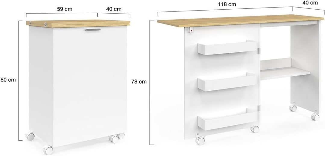 IDMarket - Faltbarer Nähtisch mit Rollen, Möbel für Nähmaschine mit 4 Einlegeböden