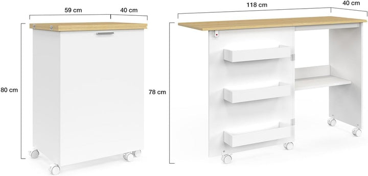 IDMarket - Faltbarer Nähtisch mit Rollen, Möbel für Nähmaschine mit 4 Einlegeböden