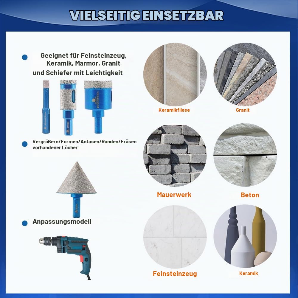 Diamantbohrer Fliesenbohrer Set - BRSCHNITT Diamantbohrer Diamant Fingerfräser,Fasenbohrer für Keram