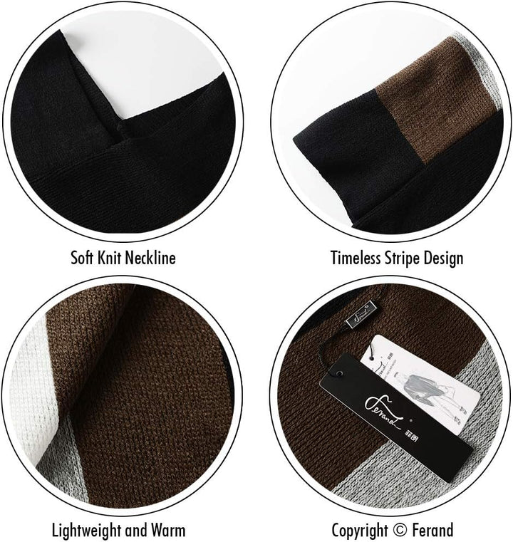 Ferand Damen Gestreifter Poncho Pullover Vielseitiger Schal zum Wickeln mit Fransen für Herbst und W