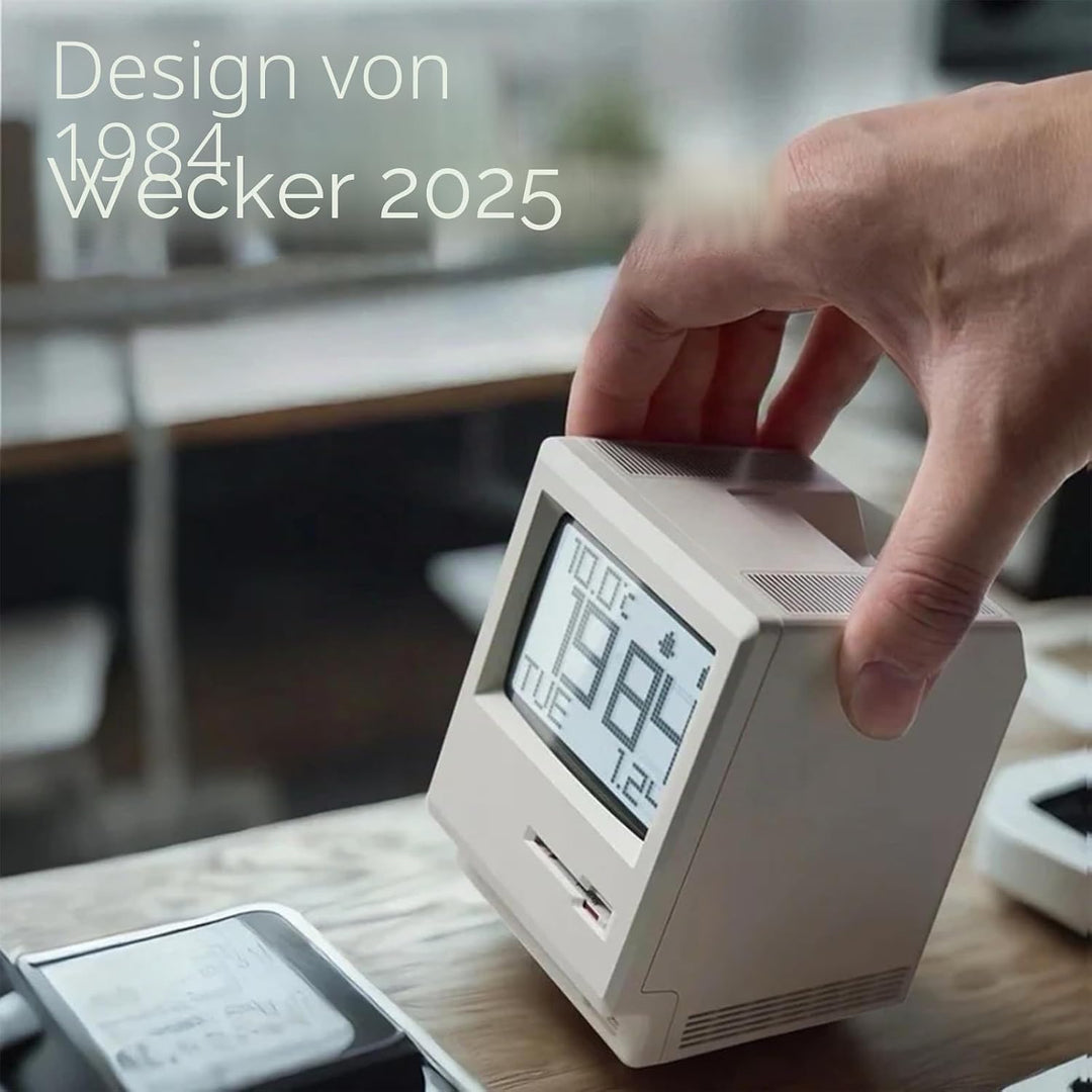 Maclock WB-8 Retro-Pixel-Wecker, elektronische Digitaluhr im Stil eines Computers aus den 80er Jahre