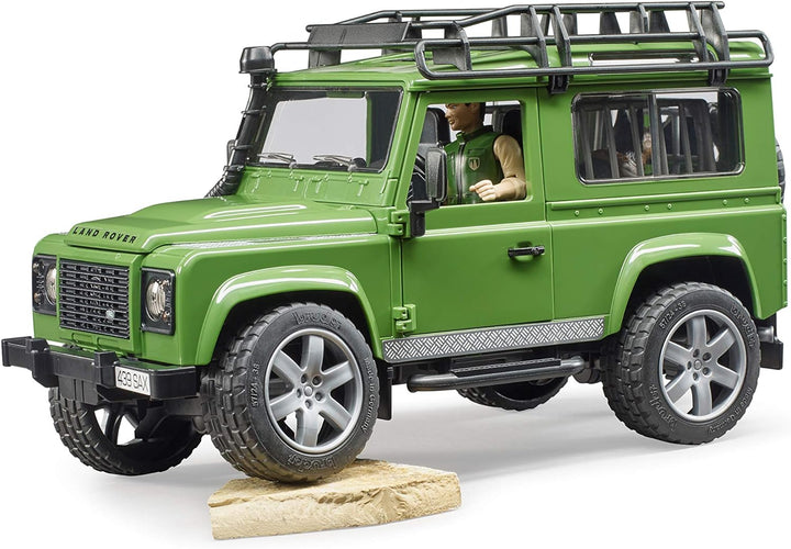 bruder 02587 - Land Rover Defender Station Wagon mit Förster & Hund - 1:16 Geländewagen Jeep Pick-up