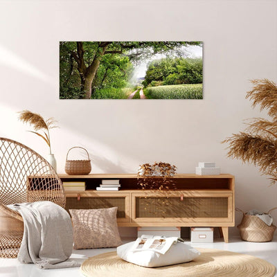 Wandbilder Dekoration Wohnzimmer Pfad Natur Wald Grün Panorama Bilder auf Leinwand 120x50cm Leinwand