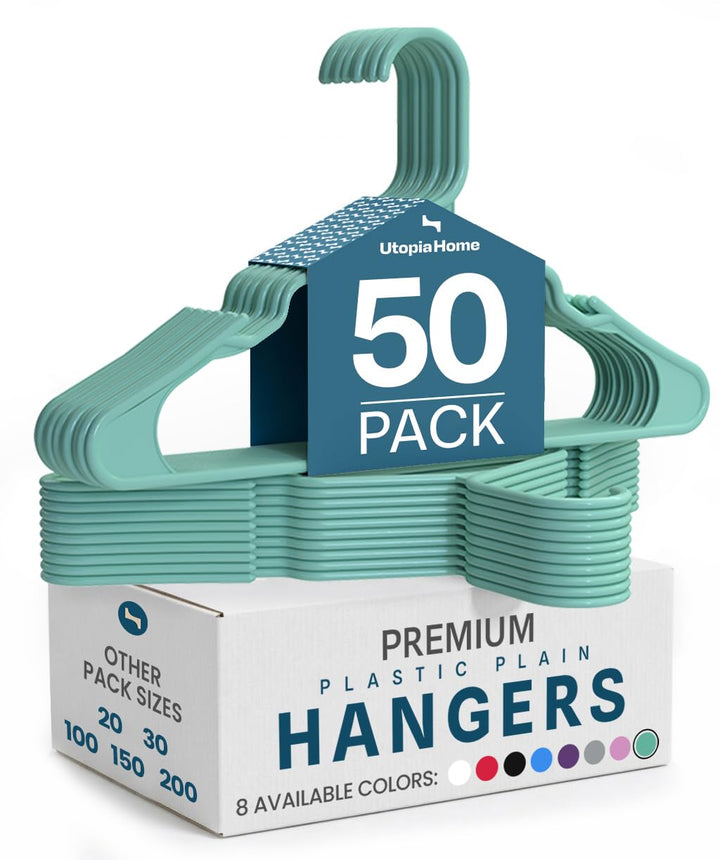 Utopia Home 50er-Pack Kunststoffbügel Platzsparende, langlebige Bügel mit Schulterrillen, Aqua 50er