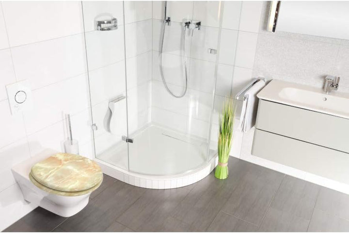 Sanilo WC Sitz mit Absenkautomatik & Schnellverschluss, Toilettendeckel per Knopfdruck abnehmbar, ei