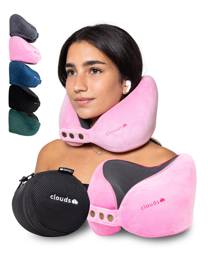 CLOUDS Nackenkissen Flugzeug & Auto – Einstellbares Memory Foam Reisekissen in 2 Grössen für Erwachs