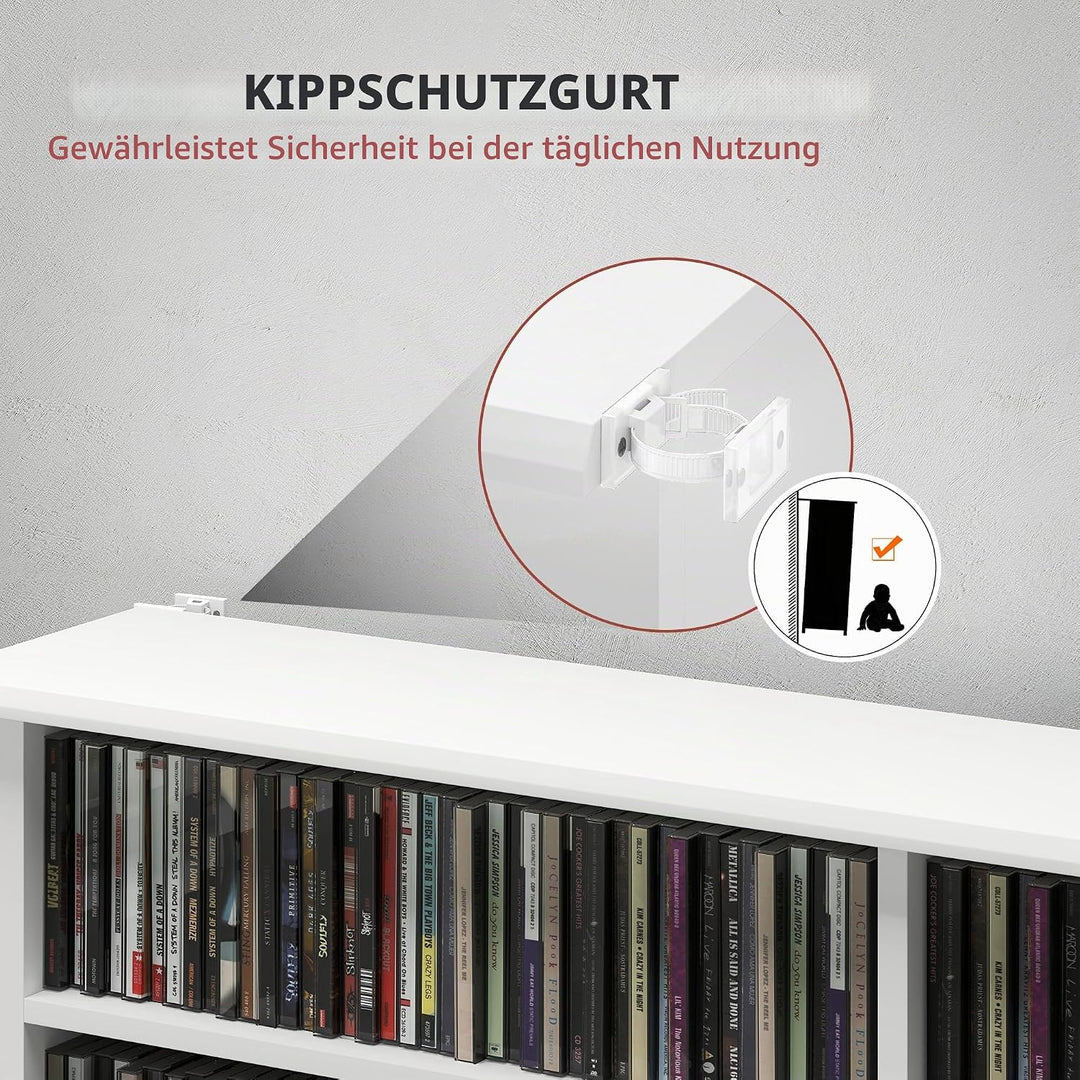 HOMCOM CD- und DVD-Aufbewahrung, Multimedia-Aufbewahrungsmöbel mit 16 Fächern und 12 verstellbaren R