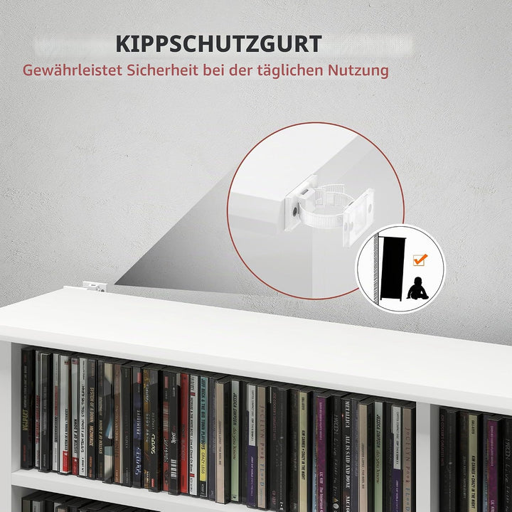 HOMCOM CD- und DVD-Aufbewahrung, Multimedia-Aufbewahrungsmöbel mit 16 Fächern und 12 verstellbaren R