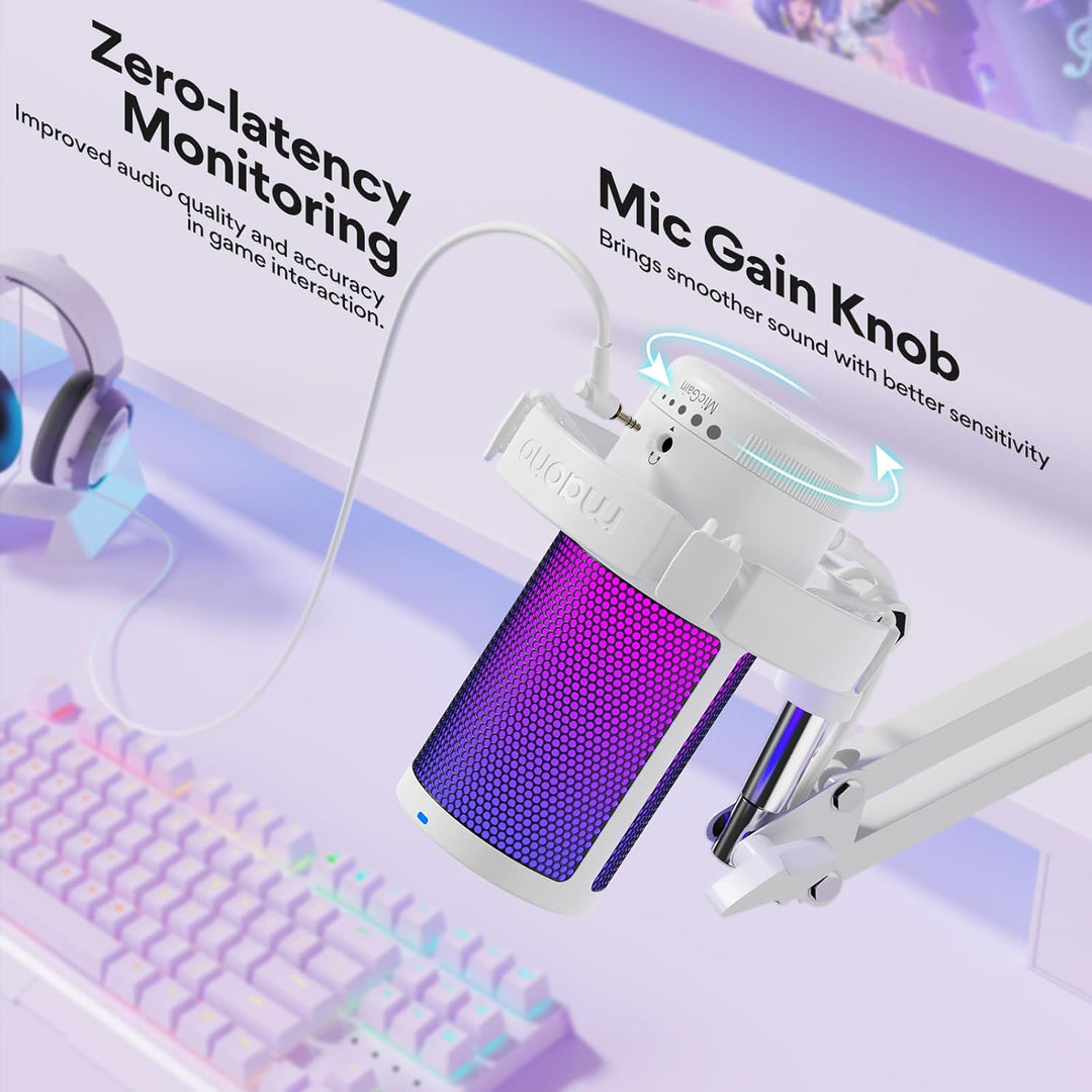 MAONO Gaming Mikrofon, USB Microphone mit RGB-Licht, Geräuschunterdrückung, Stummschaltung, Gain, Ga