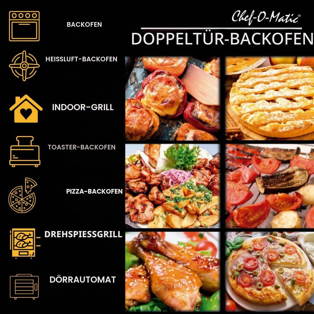 STARLYF Doble Door Oven Heissluftofen 28L | Doppeltür, 18 Programme, 1700W, Grill, Drehspiess, Dörrg