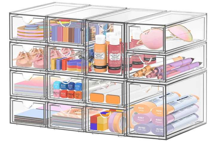 Schreibtisch-Organizer mit 14 Schubladen, ToyaJeco Acryl stapelbar Desktop Lagerung Schubladen Make-