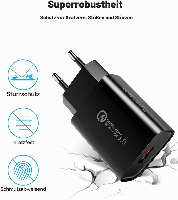 18W/3A USB Ladegerät Stecker Schnellladegerät Quick Charge 3.0 Ladeadapter Universal Netzteil für Sa