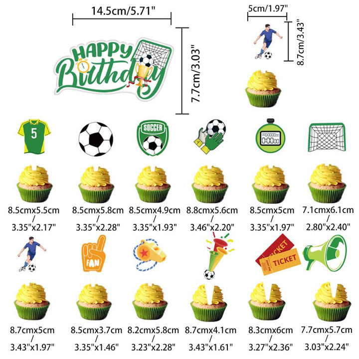 Kiyanest Fussball-Geburtstagsdeko – Happy Birthday Banner mit Hängespiralen, Kuchentopper & Cupcake-