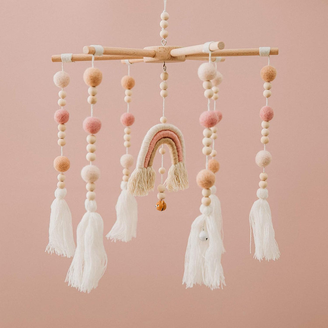 let's make Mobile Baby für Babybett Boho Regenbogen Holz Windspiel Mobile Wickeltisch Zubehör, Neuge