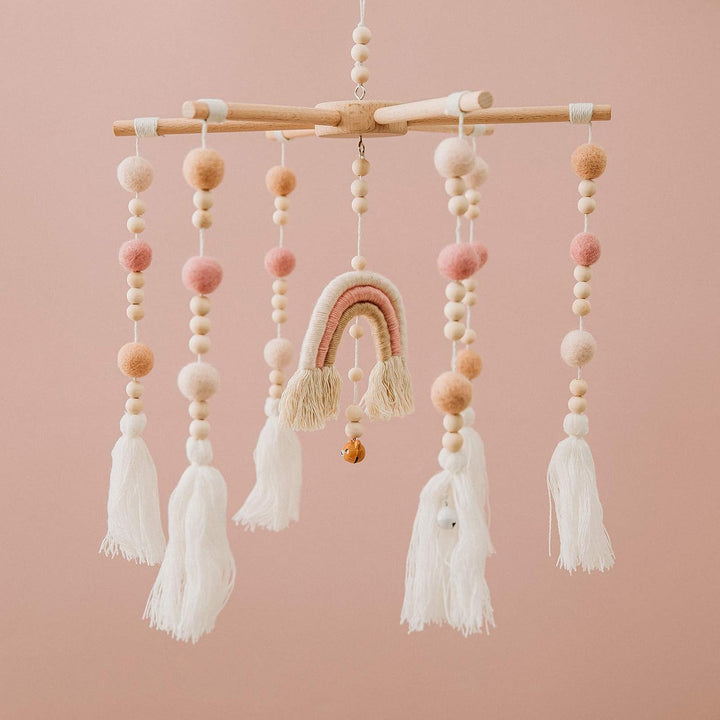 let's make Mobile Baby für Babybett Boho Regenbogen Holz Windspiel Mobile Wickeltisch Zubehör, Neuge