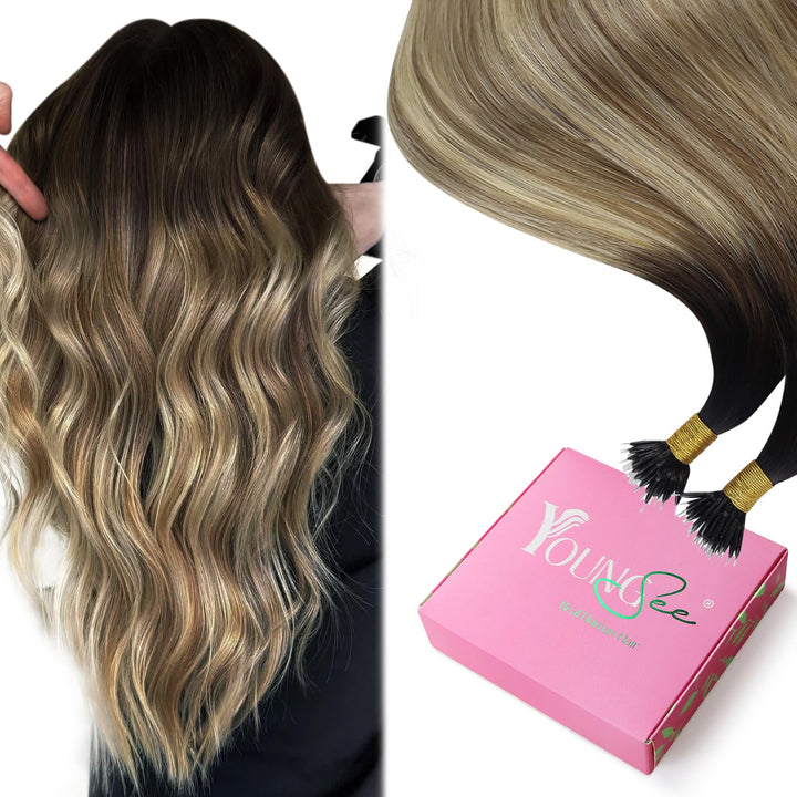 YoungSee Nanoring Extensions Balayage Nanoring Extensions Echthaar 1g Braun Balayage Blond Nanoring