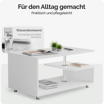 Casaria® Couchtisch Weiss Holz Stauraum Höhenverstellbar Ablage Kratzfest Modern Rechteckig Beistell