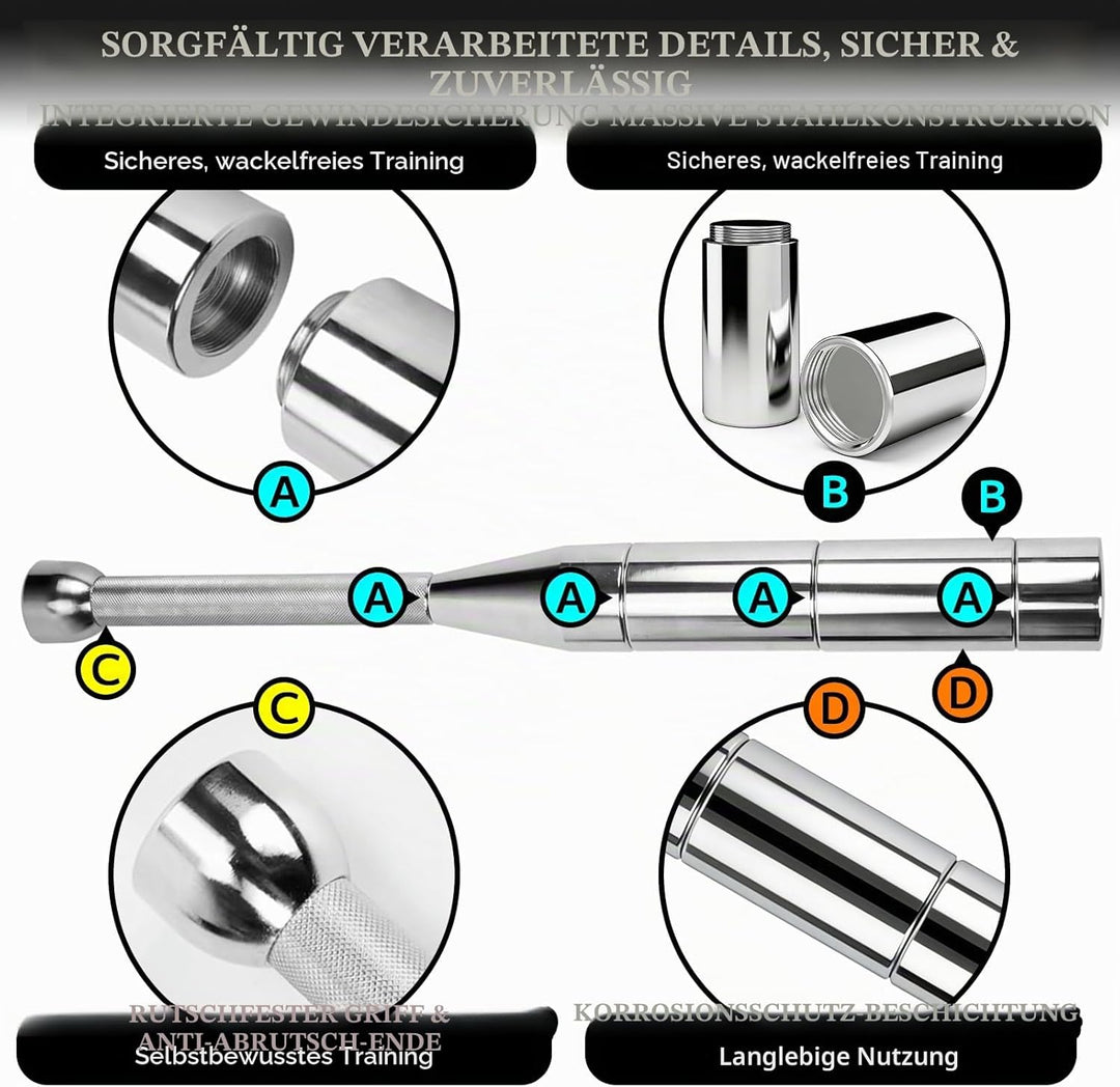 Verstellbare Macebell 3-8kg Indian Clubbell, 6 Gewichte in 1 Keule Mace Bell, Rutschfester Griff, Ge