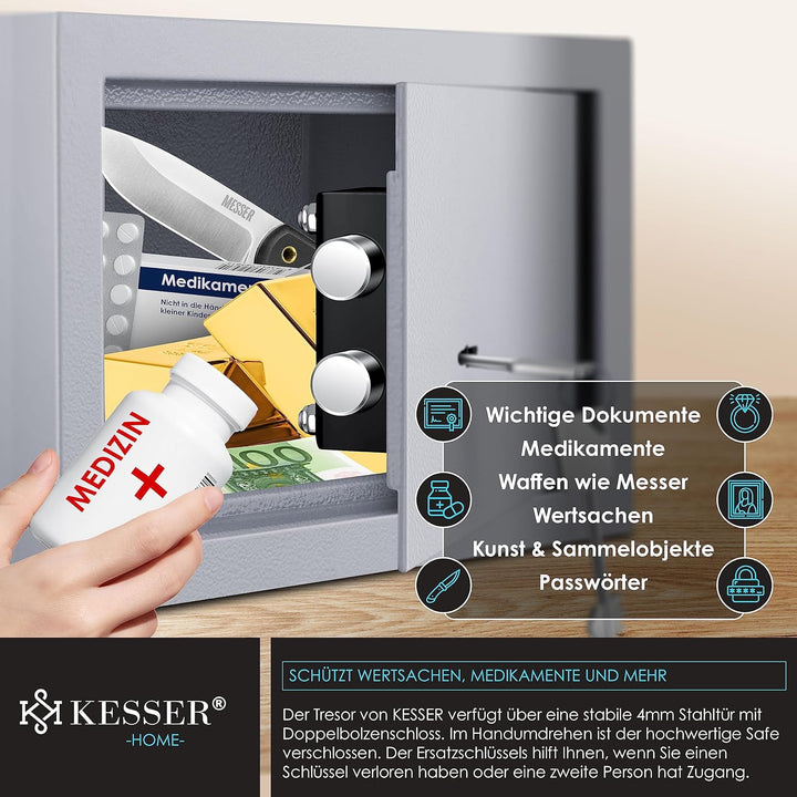 KESSER® Tresor Möbeltresor mit Doppelbartschloss, Safe Geldschrank Boden-Wandtresor Wandsafe 30x20x2