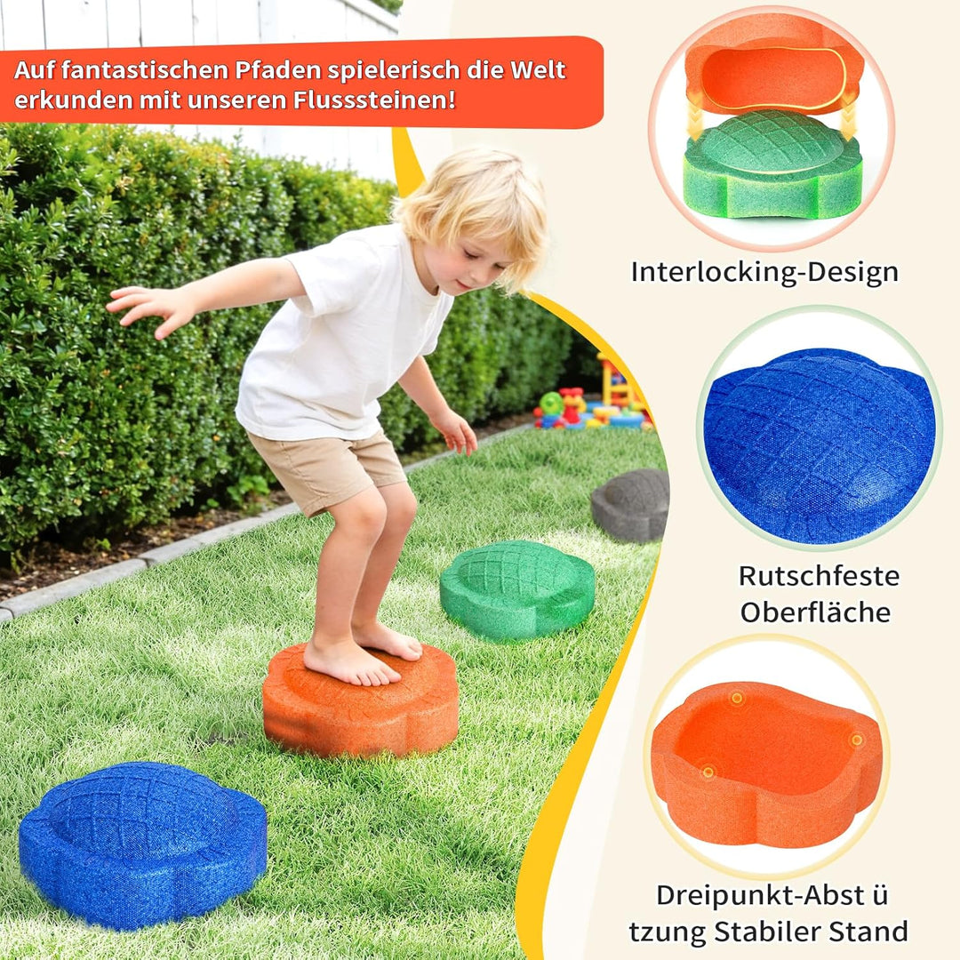 Balanciersteine für Kinder, 6er Balance Trittsteine Stapelbar,Farbenfrohes Stapelsteine Stepping Sto