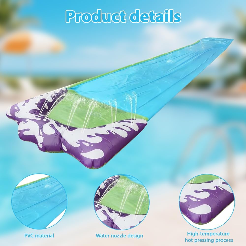 Wasserrutsche,188in x 27in (480 x 70 cm) Wasserrutsche Garten für Kinder mit 1 Bodyboards, Wasserspi