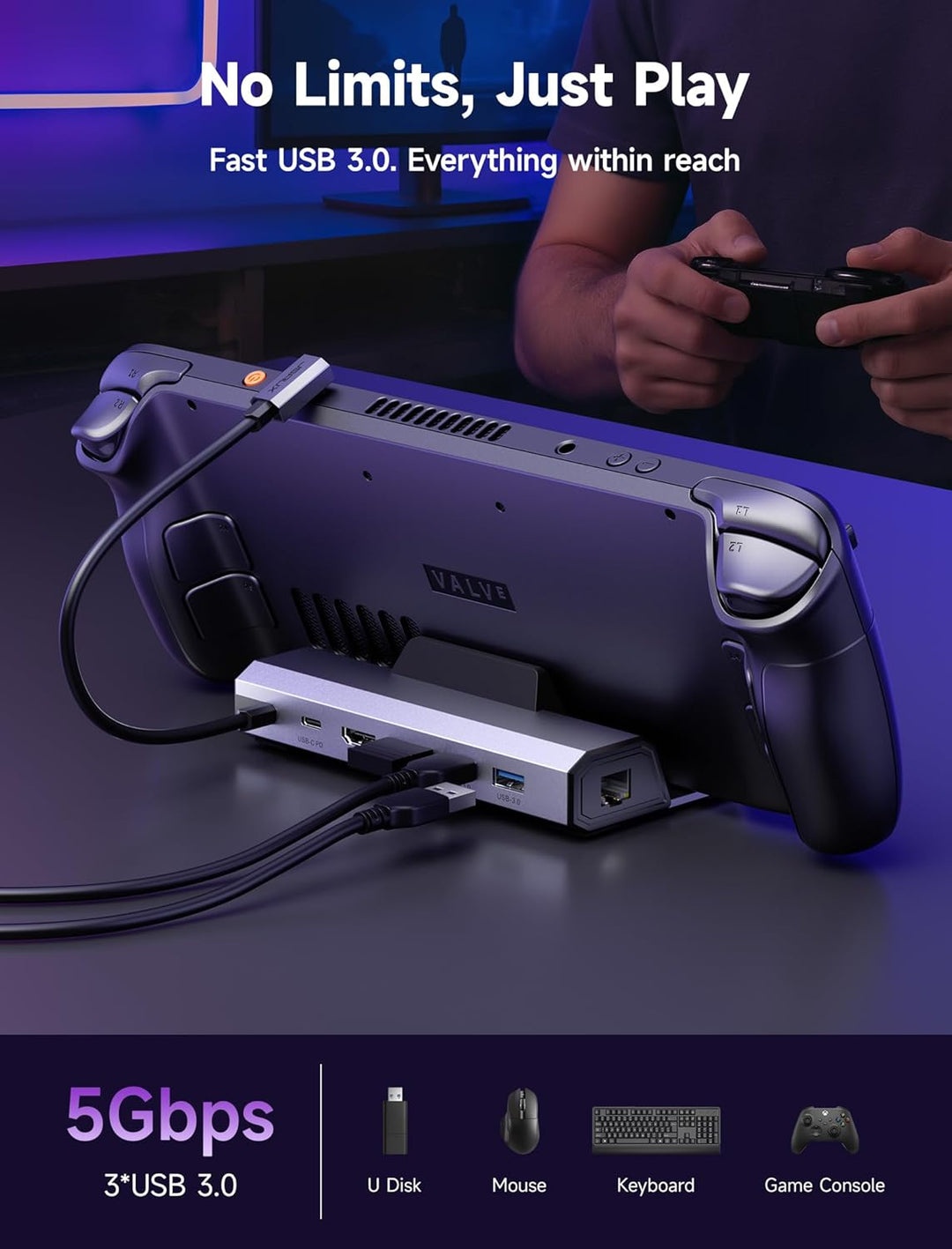 JSAUX Docking Station und 45W Ladegerät kompatibel mit Steam Deck, 6-in-1 Steam Deck Dock mit HDMI 2