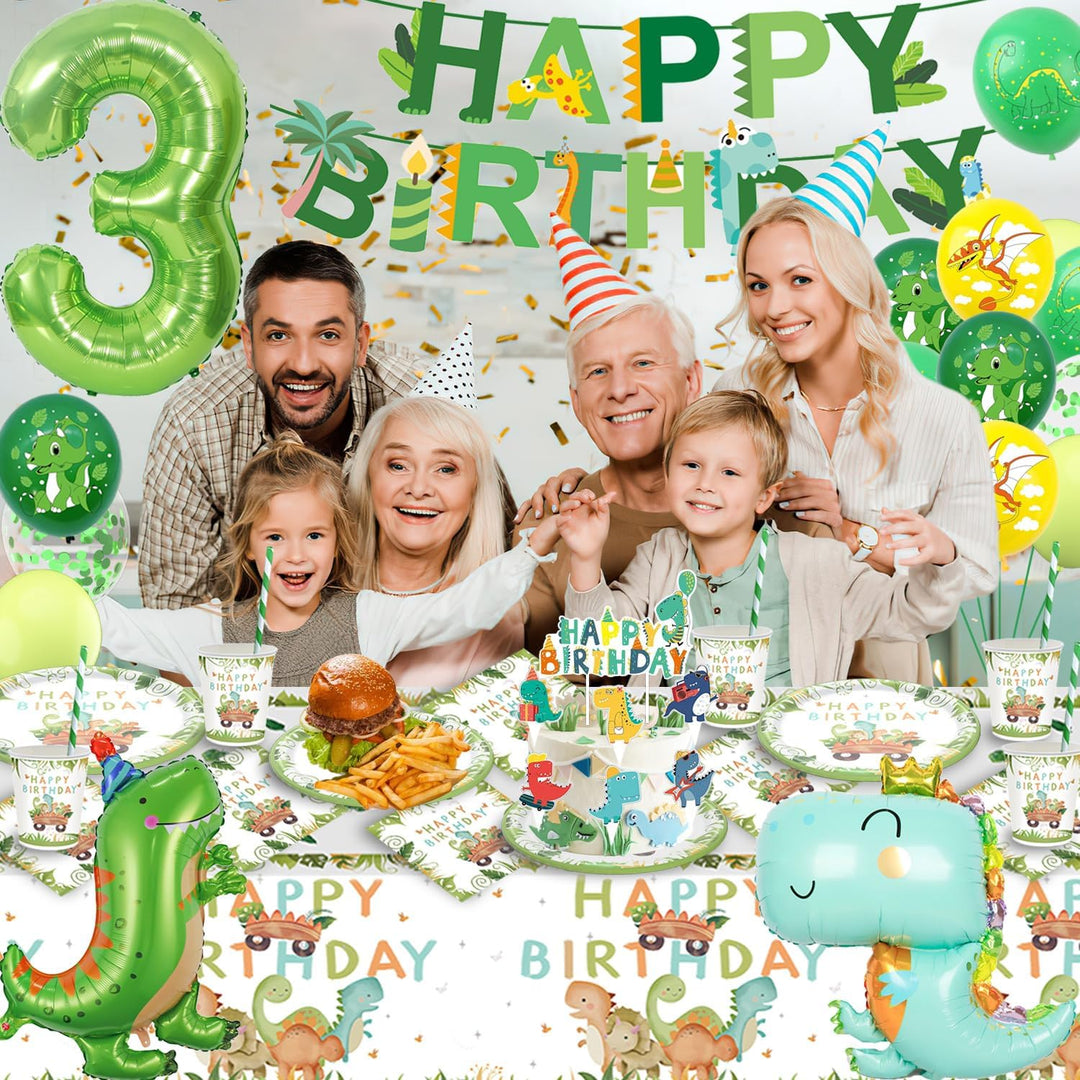 Dino Geburtstag Deko 3 Jahre, Dinosaurier Partygeschirr Set, Geburtstagsdeko 3 Jahre Junge, Dinosaur