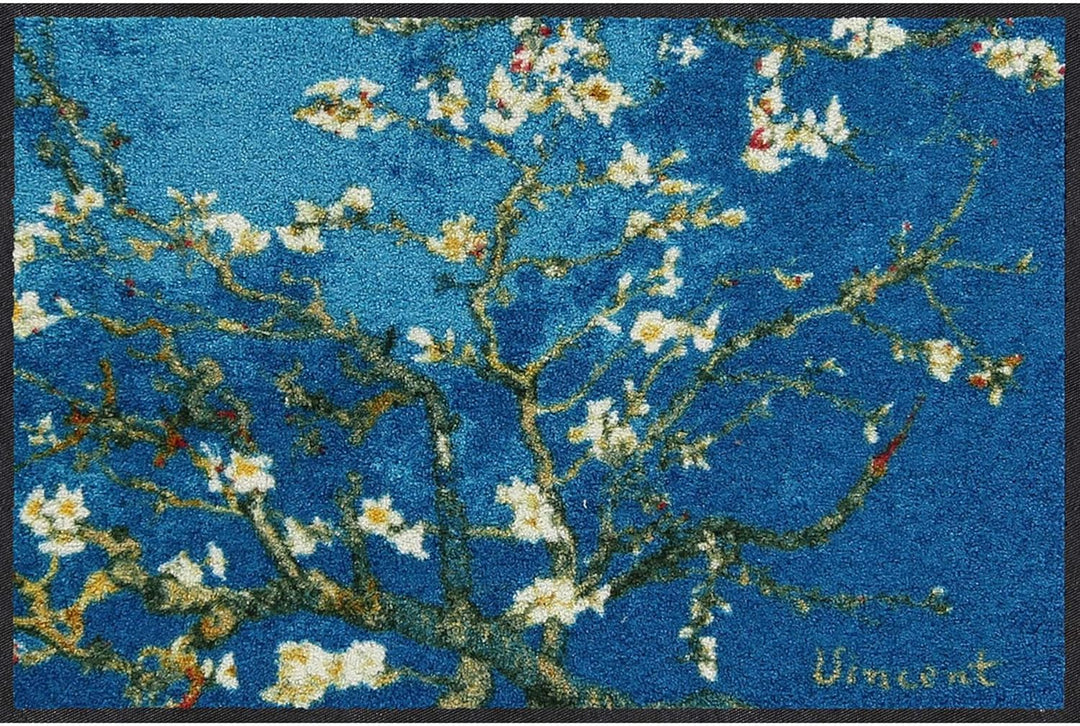 Salonloewe Mandelbaum türkis Künstler-Fussmatte waschbar 050 x 075 cm Fussabtreter Schmutzfangmatte