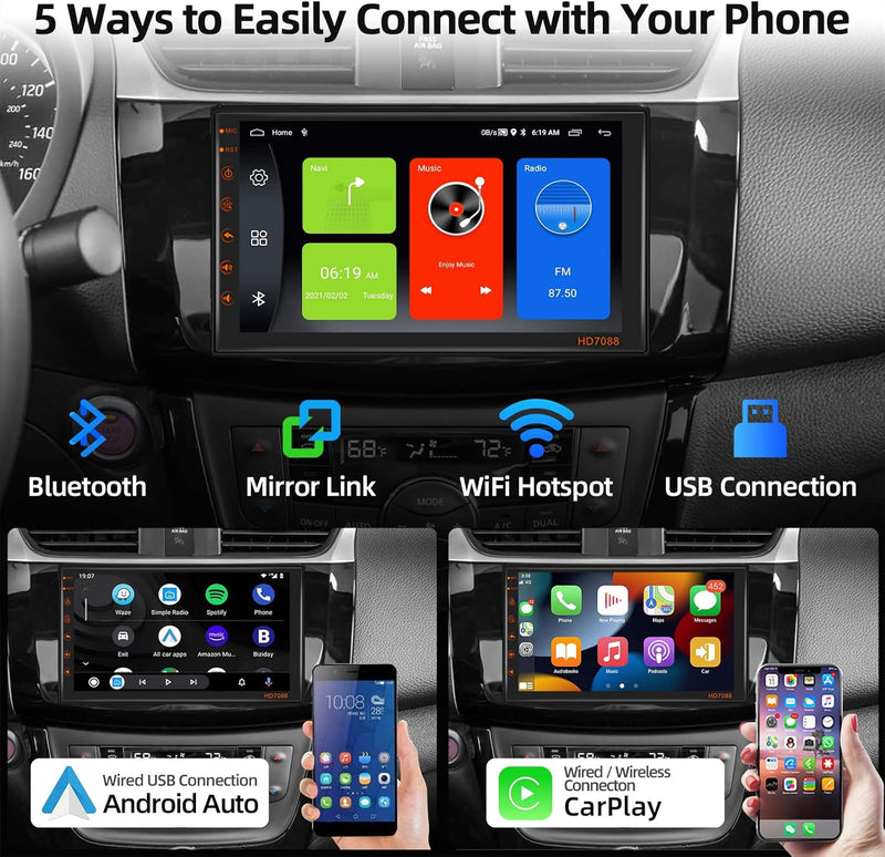 Podofo Autoradio 2 Din mit Wireless Apple Carplay Android Auto Bluetooth, Android 13 Doppel Din Auto