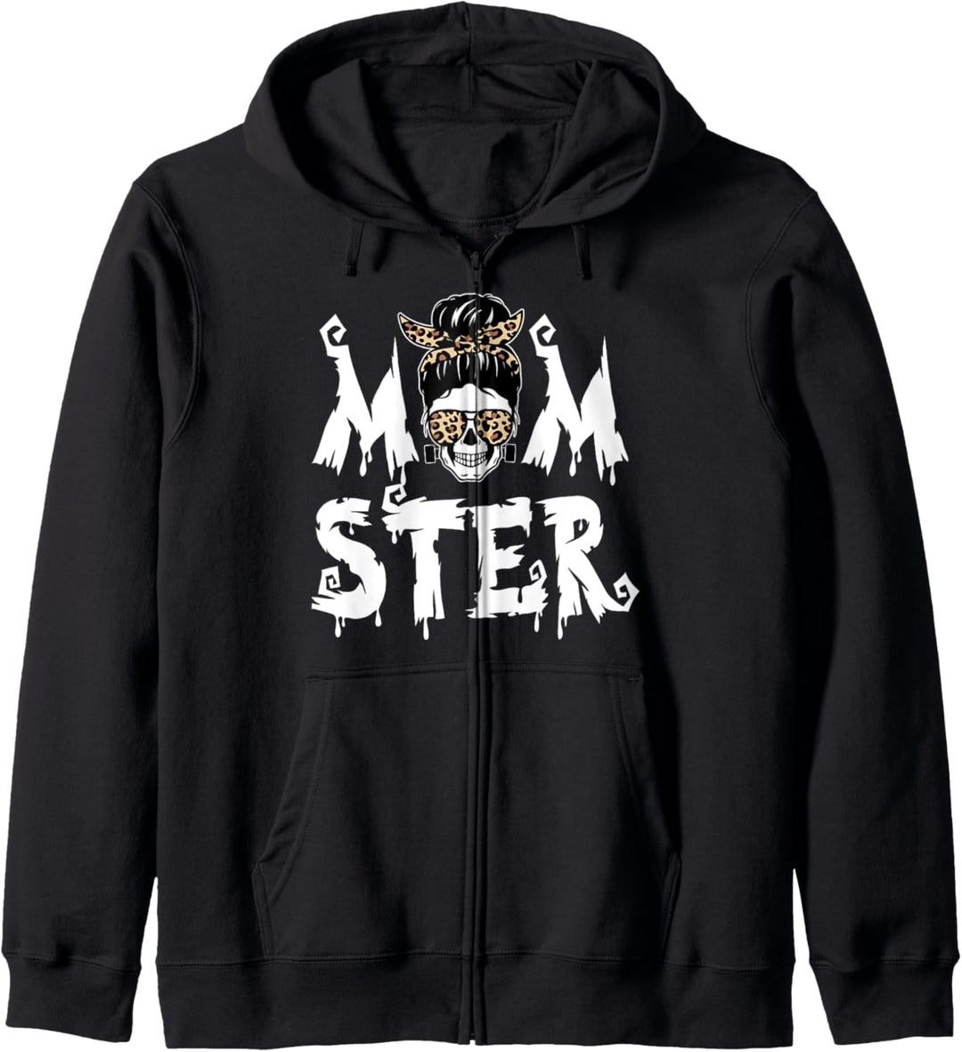 Momster Totenkopf Leopardenmuster Momster Halloween Mama Monster Kapuzenjacke