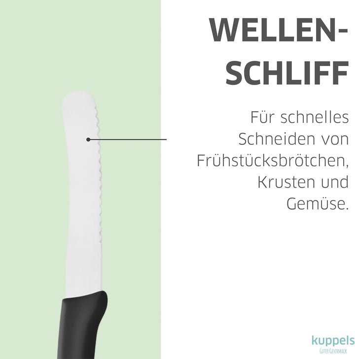 Kuppels SOLINGEN Retro Frühstücksmesser Set 3 teilig mit Wellenschliff Schwarz, Scharfes Küchenmesse