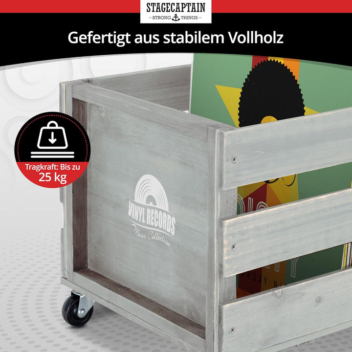 Stagecaptain SPK-100 GY Schallplattenkiste “Emil” - Aufbewahrungsbox für bis zu 100 LPs - aus Vollho