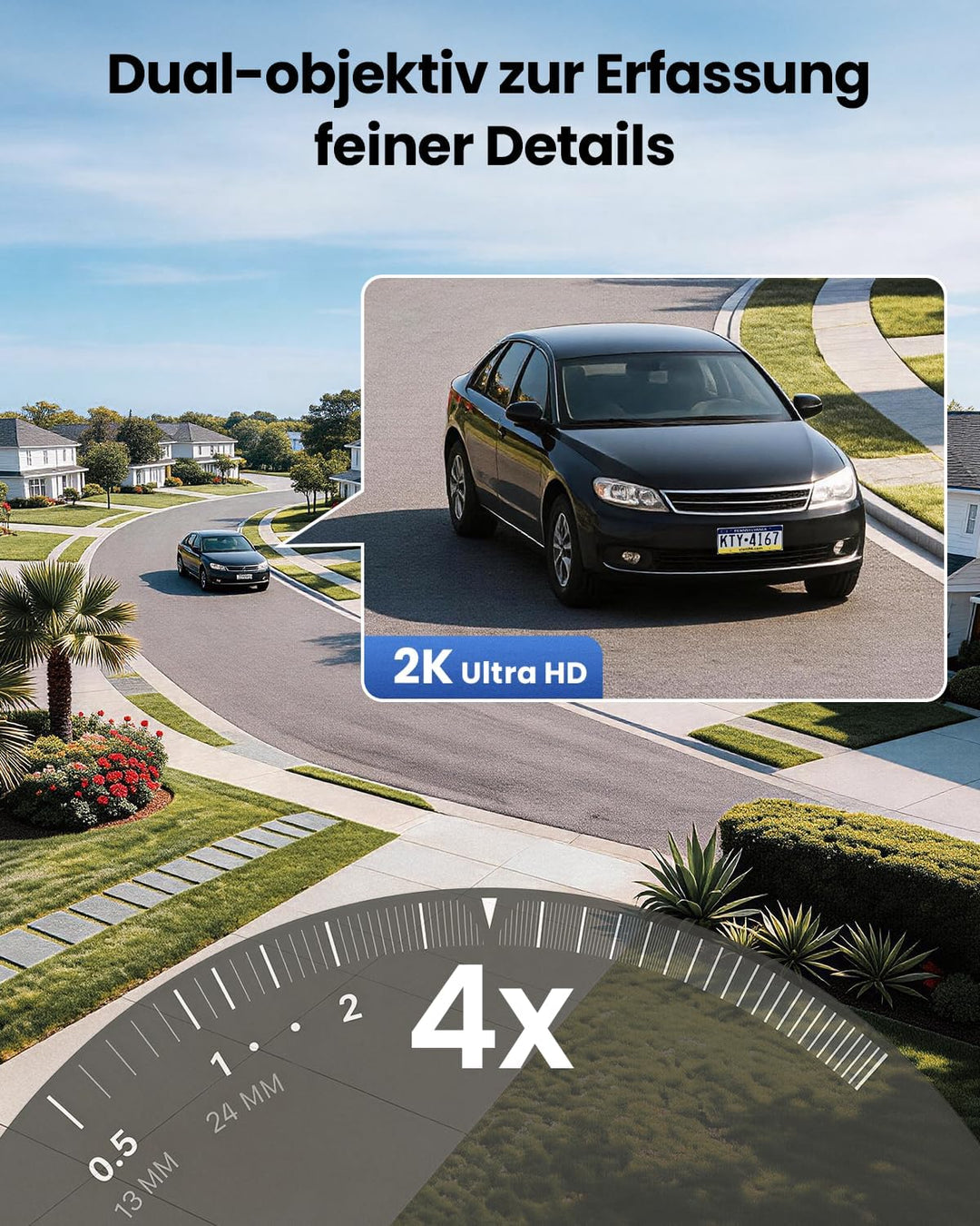 4G LTE Solar Überwachungskamera Aussen, 2K+2K Dual-Lens | PTZ Kamera, No WLAN kabellose Aussenkamera