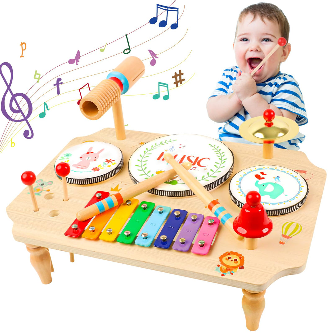 LZMDY Schlagzeug Kinder, 11-in-1 Trommel Musikinstrumente für Kinder ab 1 2 3 Jahr mit Xylophon, Kin