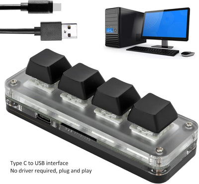 Gaming-Tastatur mit 4 Tasten Mechanische Tastatur Typ C zu USB-Schnittstelle Programmierung Schwarze