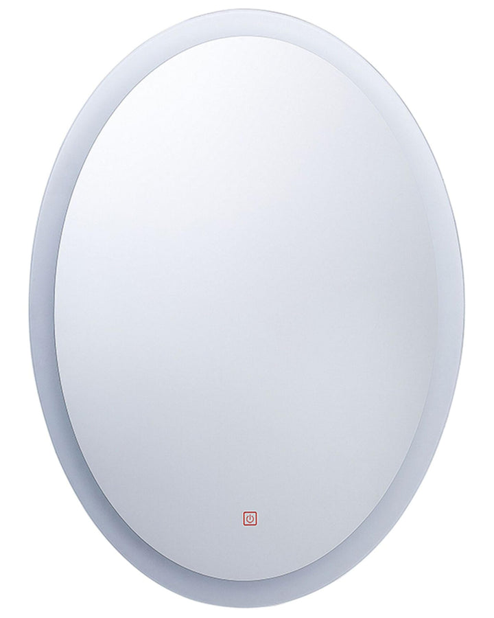 Beliani Badspiegel oval Silber 80 x 60 cm mit Antibeschlagsystem LED-Beleuchtung